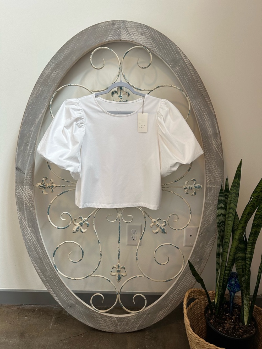 a new day White Puff Sleeve Crop Top